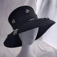 black large brim hat with silver gems